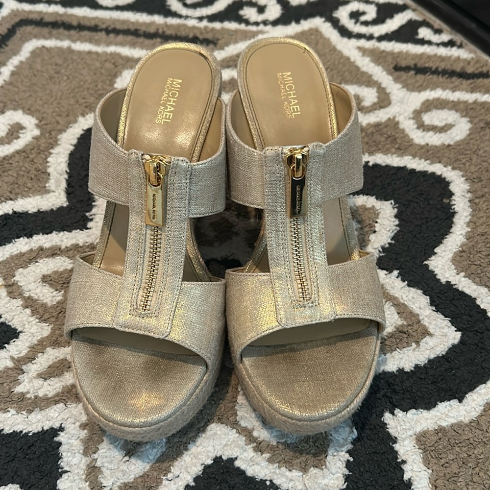 Michael Kors Bradley Wedge Gold sandals. Size 8.5. Preloved. Worn twice.